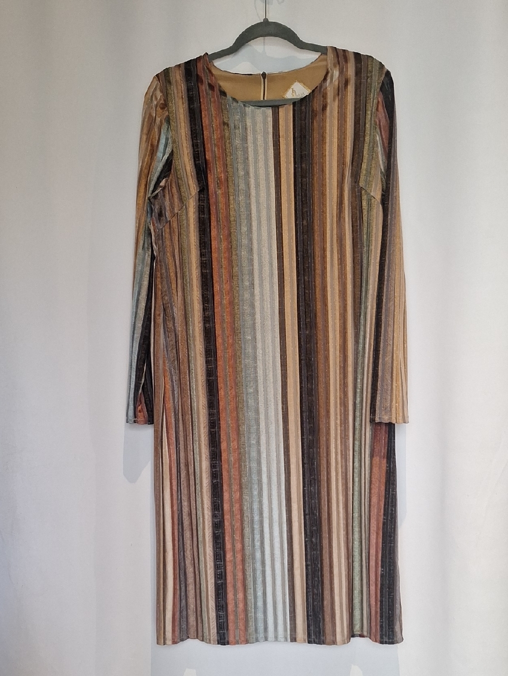 Luba By Hannah Payne Striped Long Sleeve Midi Dress  Burnout Velvet Earth Tones